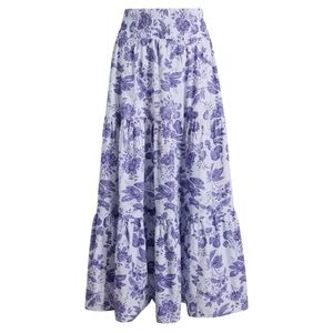 Hill House Florence Nap Skirt Lilac Tonal Floral Cotton Medium Tiered Purple